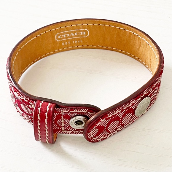 Coach red monogram fabric and leather snap button bracelet - Picture 7 of 10